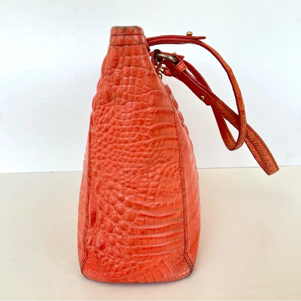 BRAHMIN Melbourne Orange Croc Emboss Leather Gold Hardware Medium Shoulder Tote - Picture 4 of 16